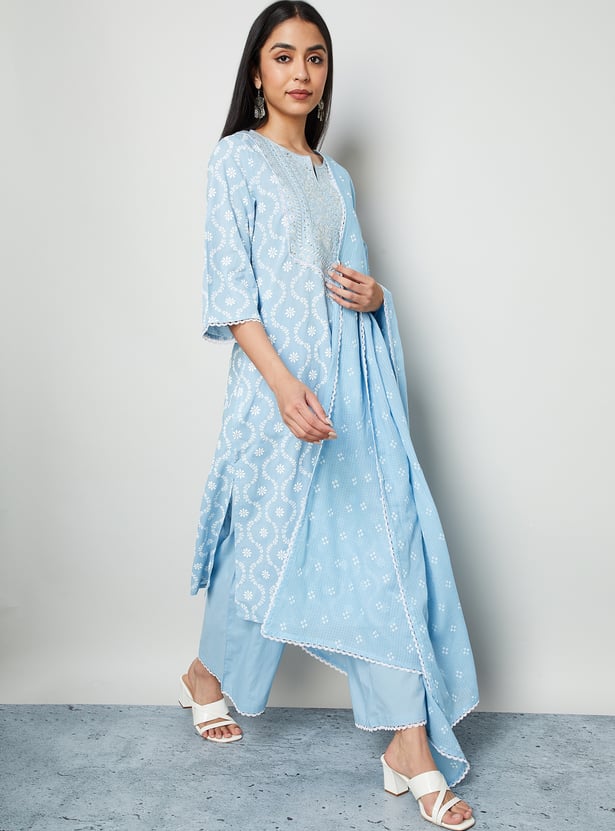 MELANGE Embroidered Yoke Straight Kurta Set