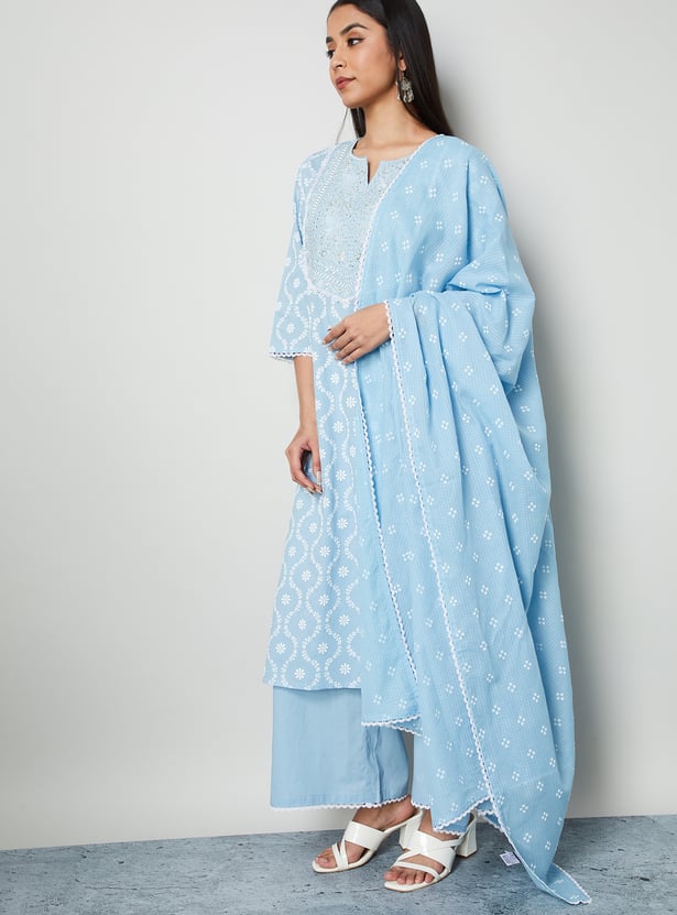 MELANGE Embroidered Yoke Straight Kurta Set
