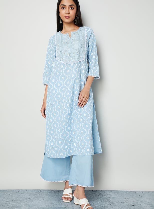 MELANGE Embroidered Yoke Straight Kurta Set