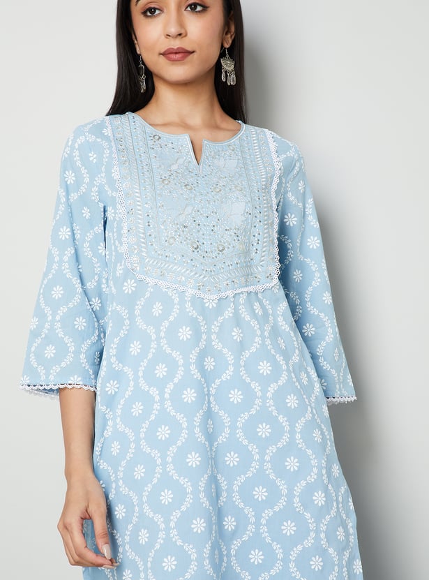 MELANGE Embroidered Yoke Straight Kurta Set