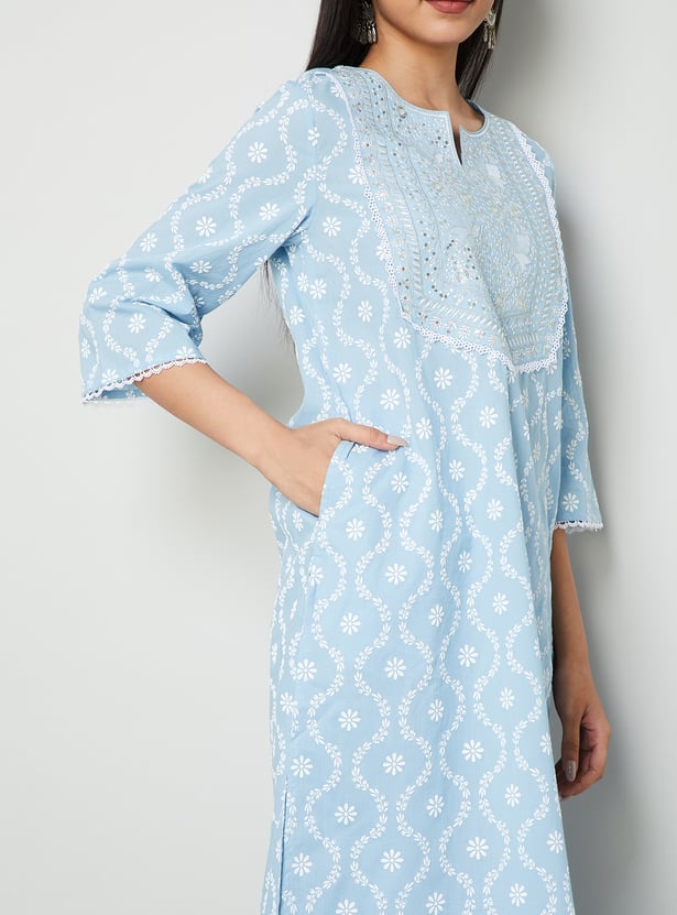 MELANGE Embroidered Yoke Straight Kurta Set