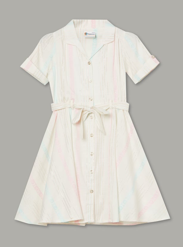 PEPPERMINT Girls Striped Shirt Dress with Belt