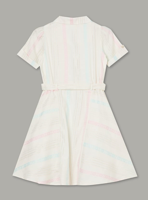 PEPPERMINT Girls Striped Shirt Dress with Belt