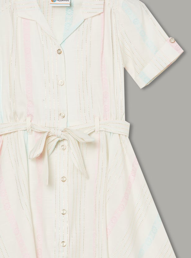 PEPPERMINT Girls Striped Shirt Dress with Belt