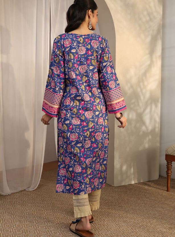 LIBAS Floral Print V-Neck Straight Kurta