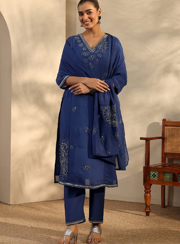 LIBAS Embroidered Straight Kurta Set