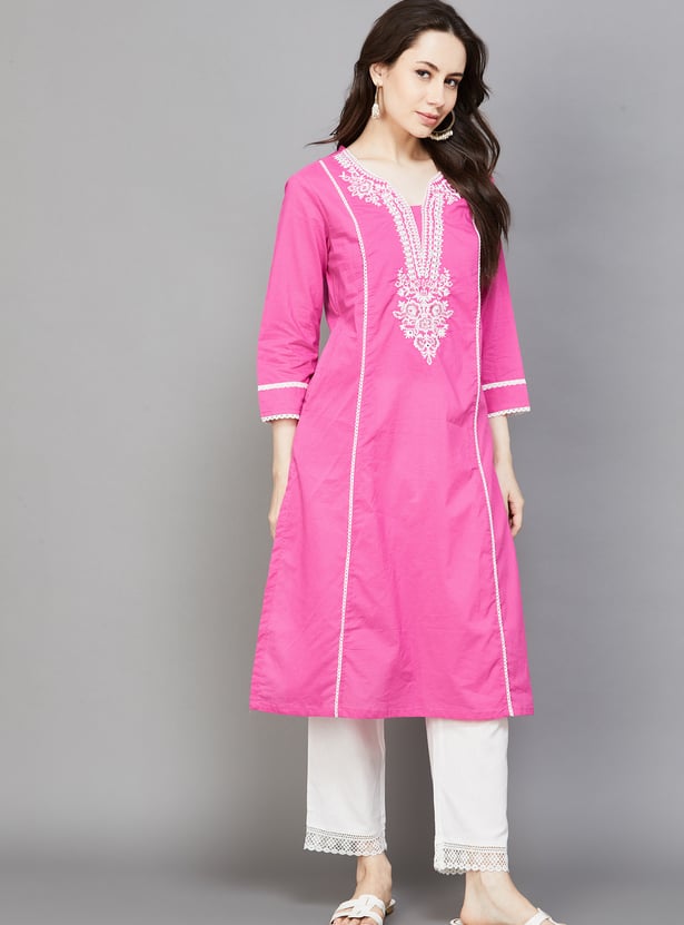 BIBA Embroidered Straight Kurta