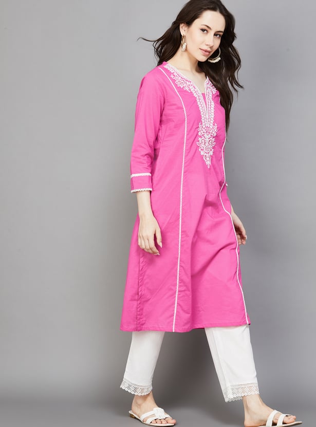 BIBA Embroidered Straight Kurta