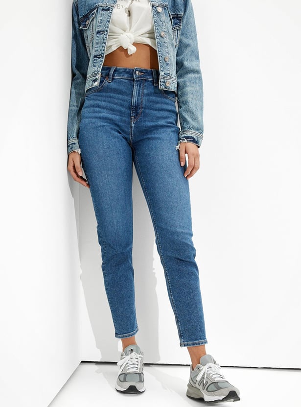 AMERICAN EAGLE Solid Mom Fit Jeans