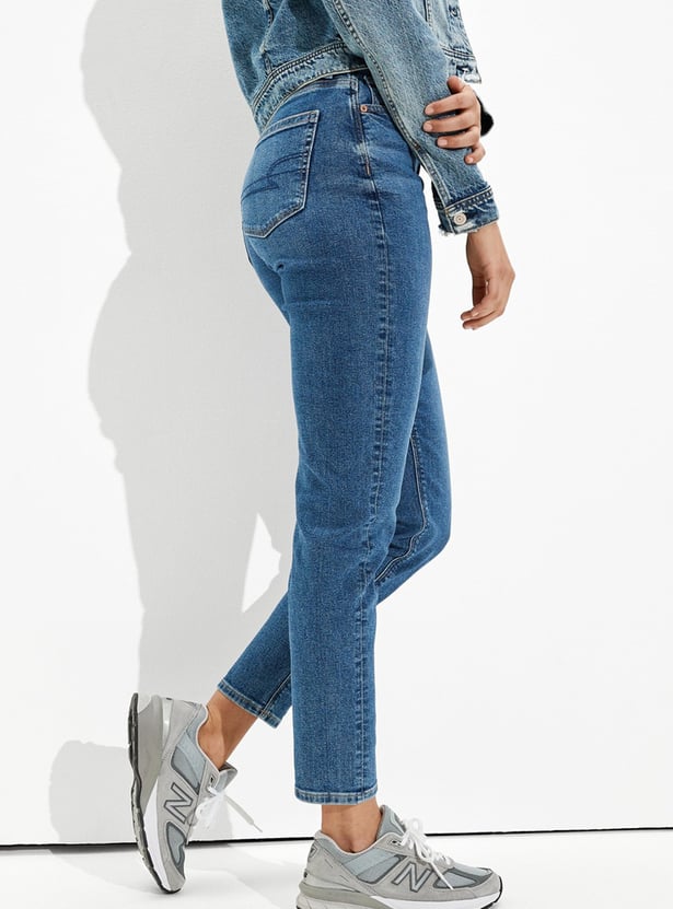 AMERICAN EAGLE Solid Mom Fit Jeans