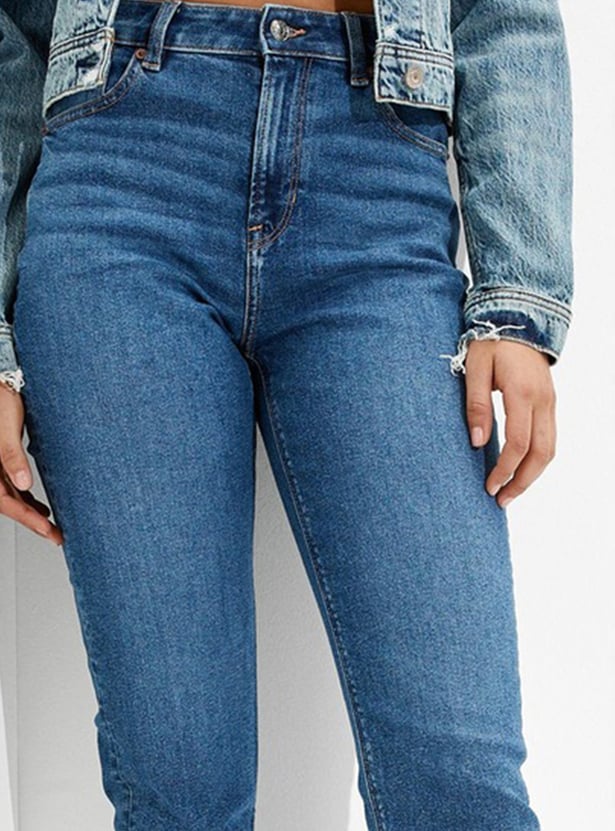 AMERICAN EAGLE Solid Mom Fit Jeans