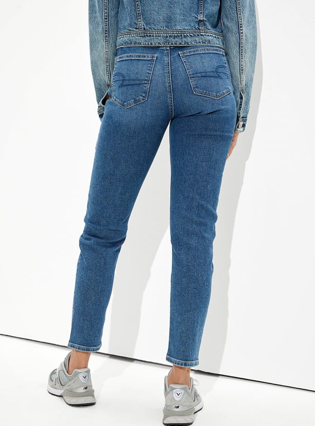 AMERICAN EAGLE Solid Mom Fit Jeans