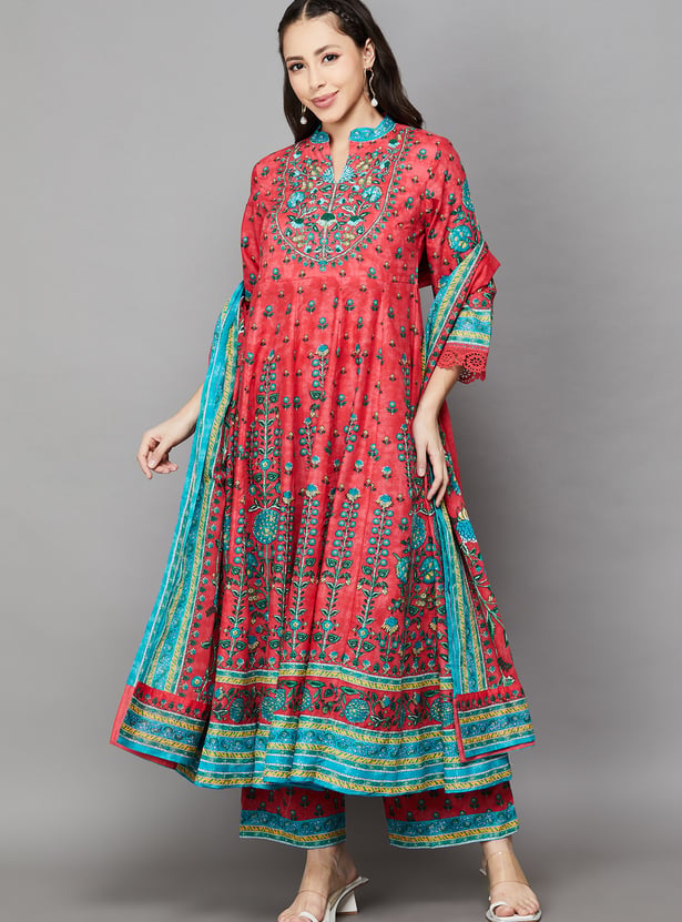 BIBA Embroidered A-Line Kurta Set