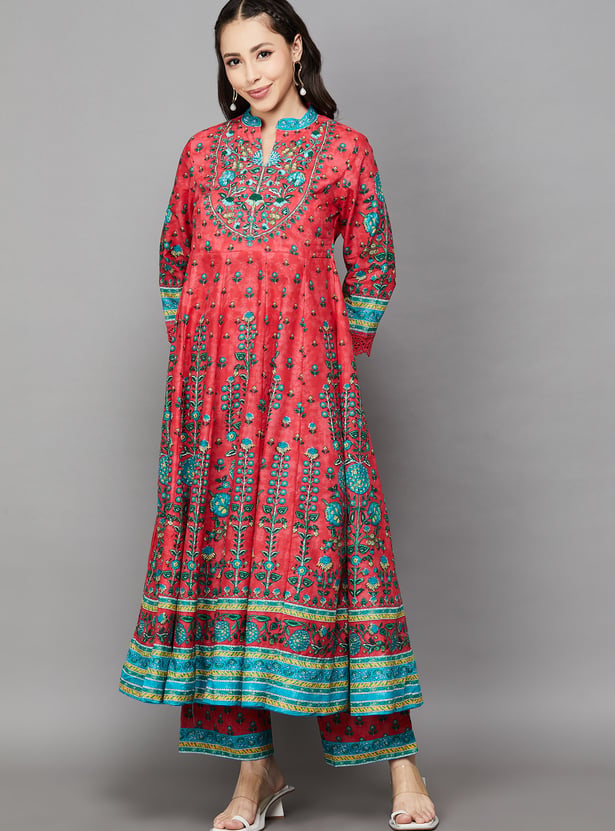 BIBA Embroidered A-Line Kurta Set