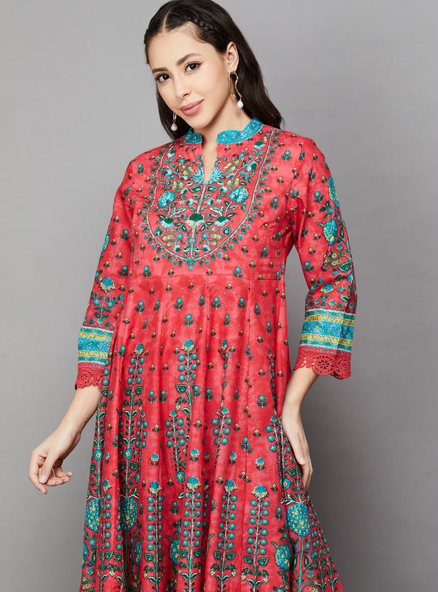 BIBA Embroidered A-Line Kurta Set