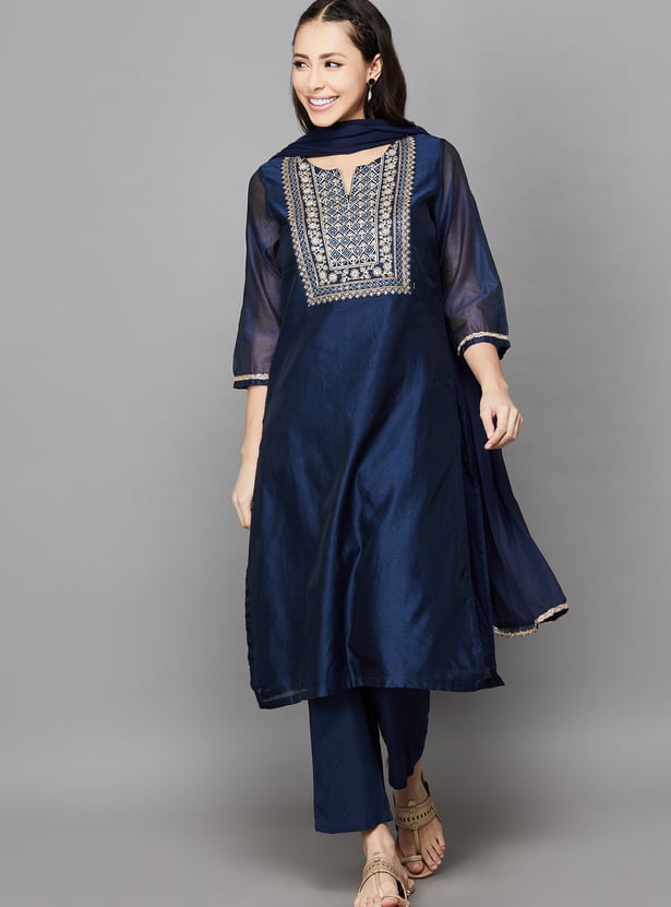 BIBA Embroidered Straight Kurta Set