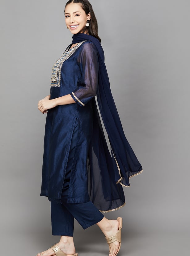 BIBA Embroidered Straight Kurta Set
