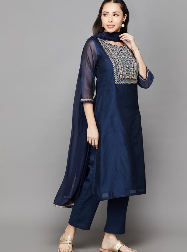 BIBA Embroidered Straight Kurta Set