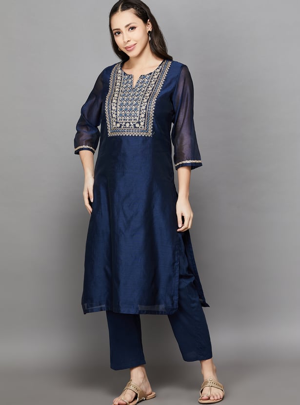 BIBA Embroidered Straight Kurta Set