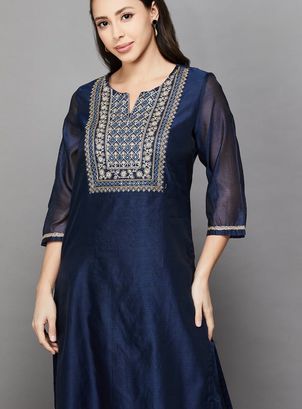 BIBA Embroidered Straight Kurta Set