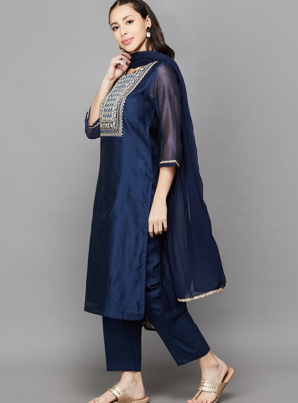 BIBA Embroidered Straight Kurta Set