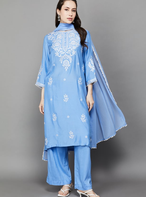 BIBA Chikankari Embroidered Straight Kurta Set