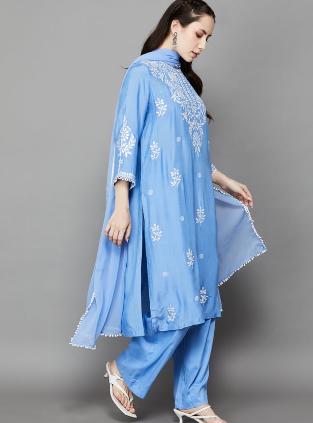 BIBA Chikankari Embroidered Straight Kurta Set