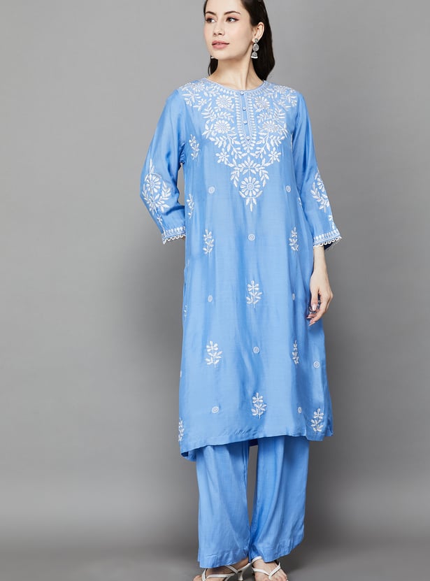 BIBA Chikankari Embroidered Straight Kurta Set