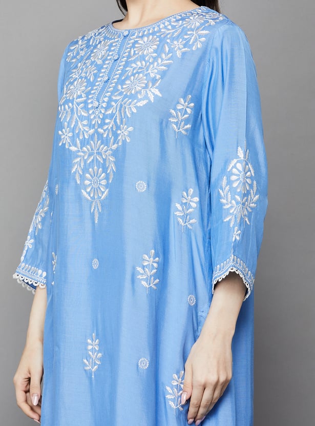BIBA Chikankari Embroidered Straight Kurta Set