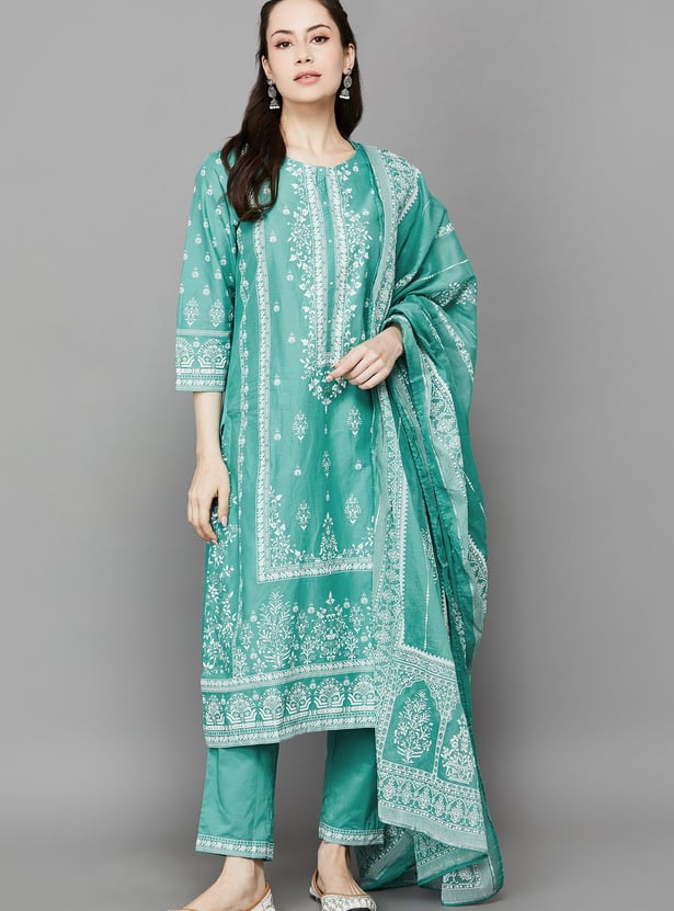 BIBA Ethnic Motif Straight Print Kurta Set
