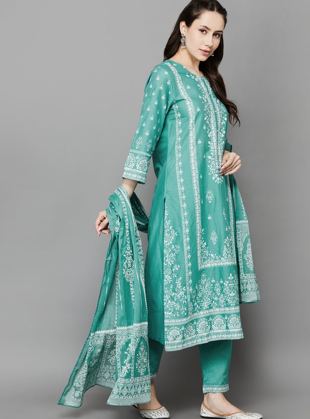 BIBA Ethnic Motif Straight Print Kurta Set
