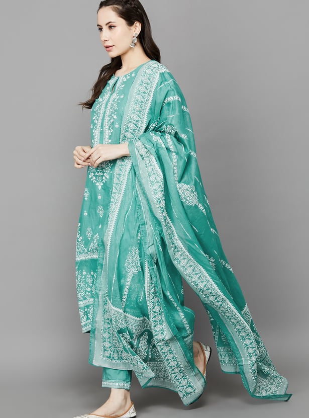 BIBA Ethnic Motif Straight Print Kurta Set