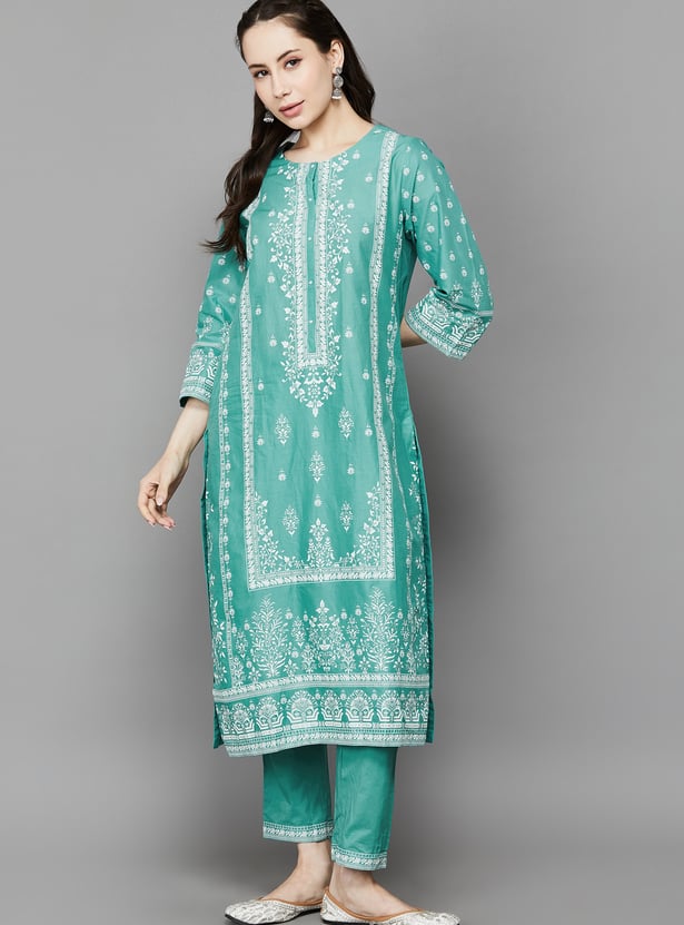 BIBA Ethnic Motif Straight Print Kurta Set