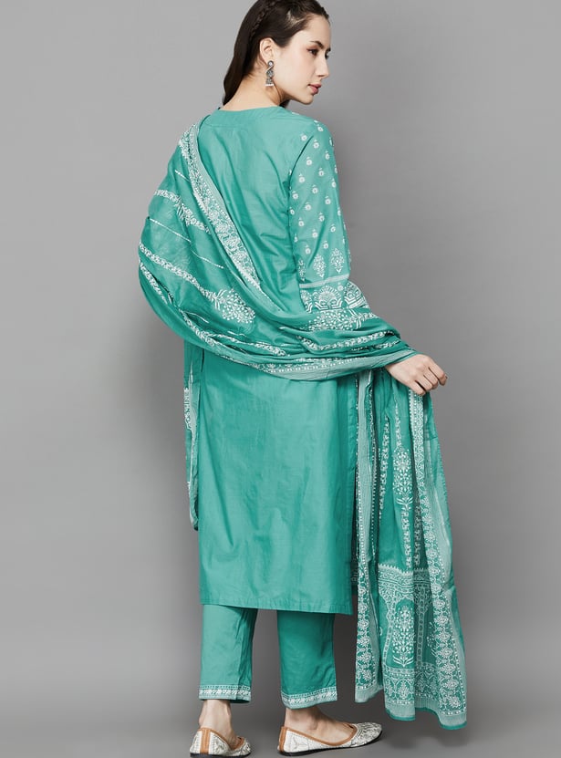 BIBA Ethnic Motif Straight Print Kurta Set