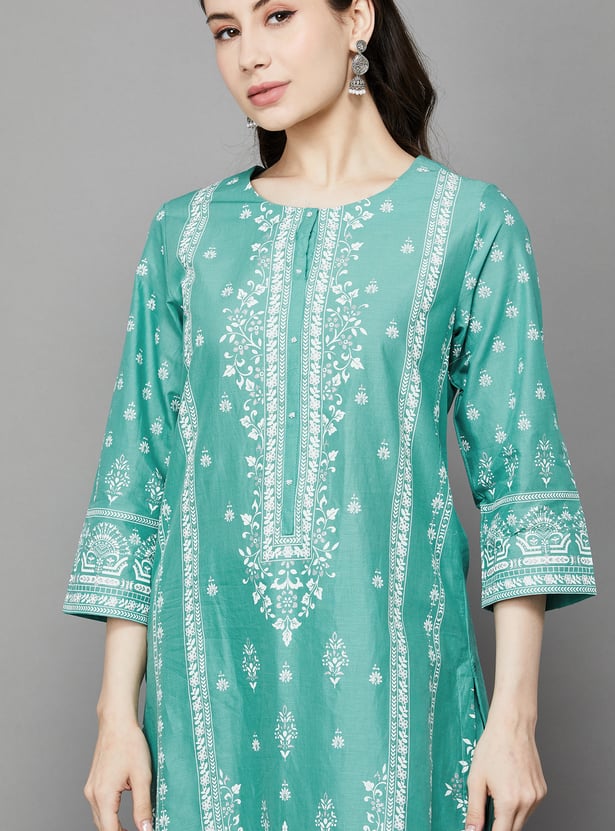 BIBA Ethnic Motif Straight Print Kurta Set