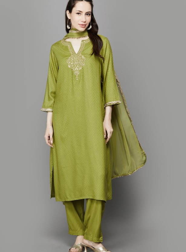 BIBA Embroidered Straight Kurta Set