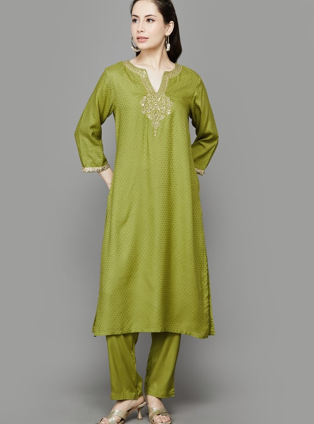BIBA Embroidered Straight Kurta Set