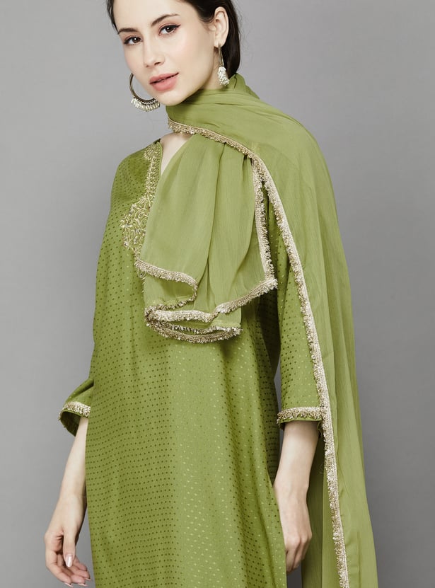 BIBA Embroidered Straight Kurta Set