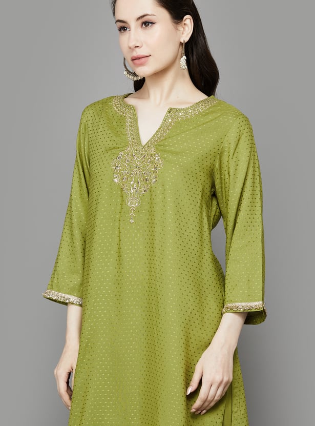 BIBA Embroidered Straight Kurta Set