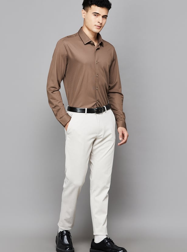 LOUIS PHILIPPE Solid Regular Fit Formal Trousers