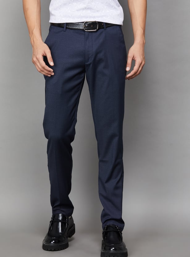 LOUIS PHILIPPE Solid Comfy Tapered Fit Formal Trousers