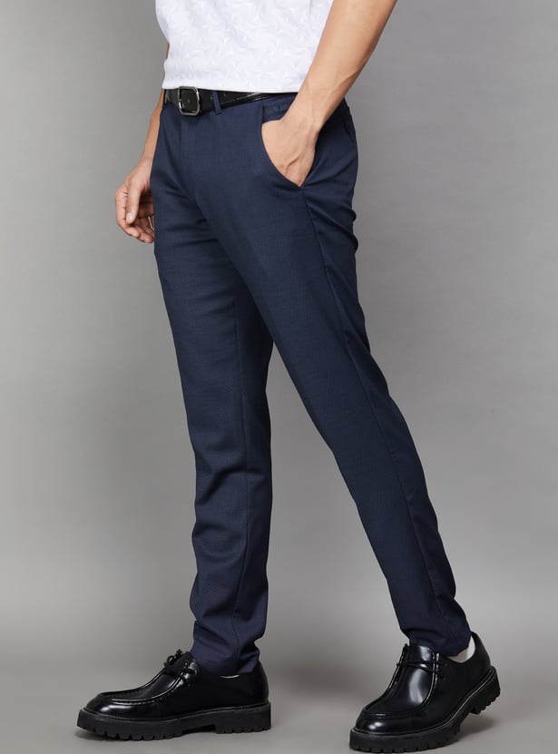 LOUIS PHILIPPE Solid Comfy Tapered Fit Formal Trousers