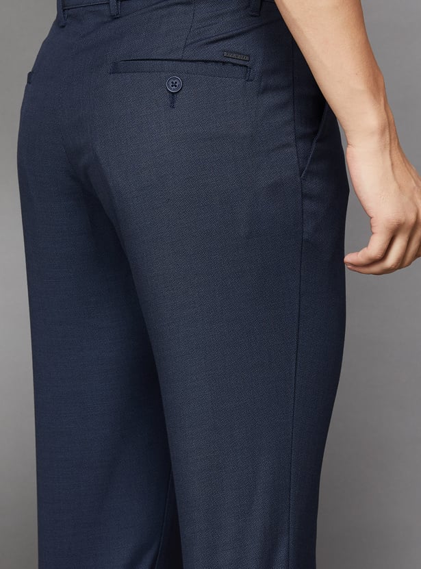 LOUIS PHILIPPE Solid Comfy Tapered Fit Formal Trousers
