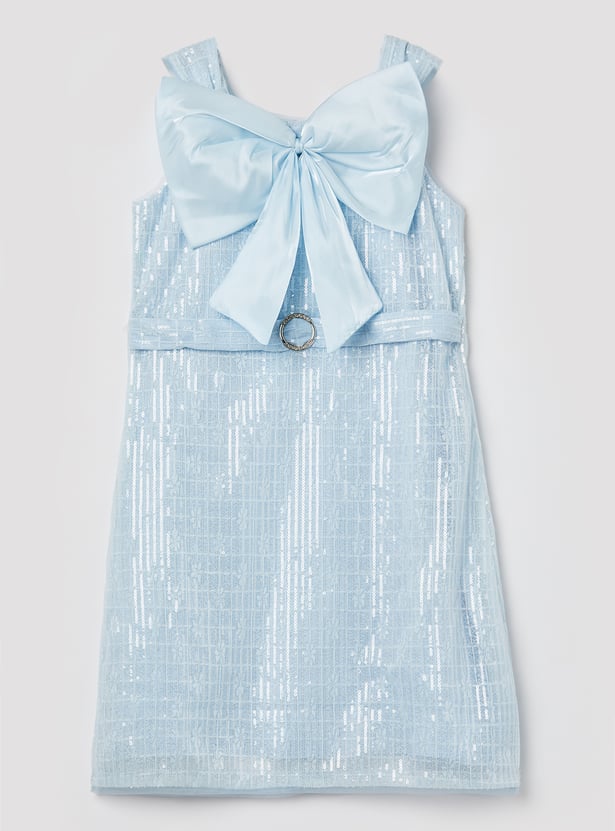 PEPPERMINT Girls Sequin Embellished Bow Dress