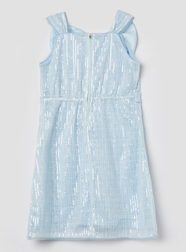 PEPPERMINT Girls Sequin Embellished Bow Dress