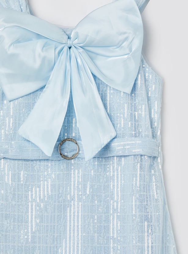 PEPPERMINT Girls Sequin Embellished Bow Dress