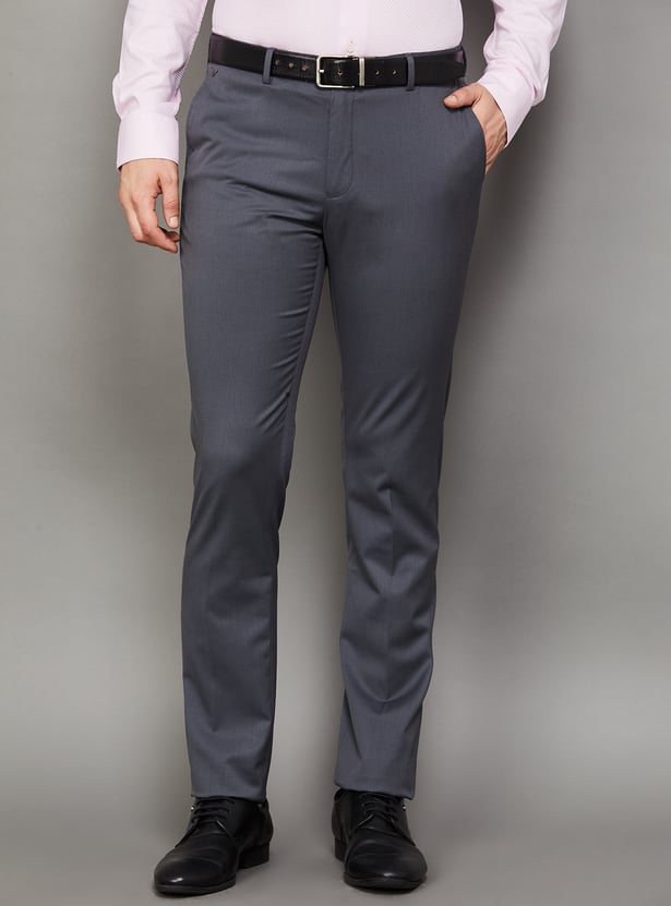 BLACKBERRYS Solid Slim Straight Formal Trousers