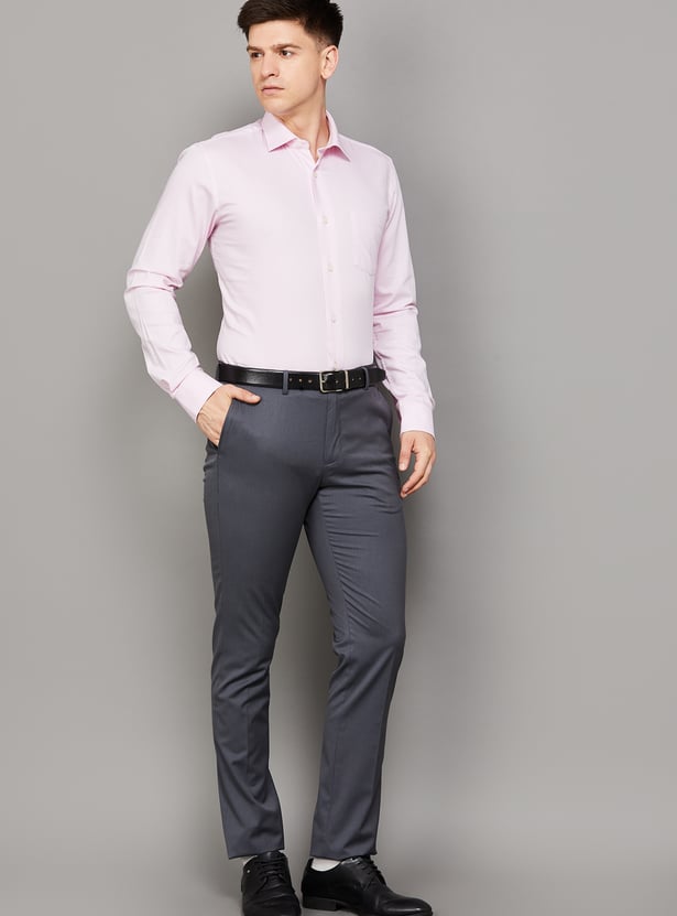 BLACKBERRYS Solid Slim Straight Formal Trousers