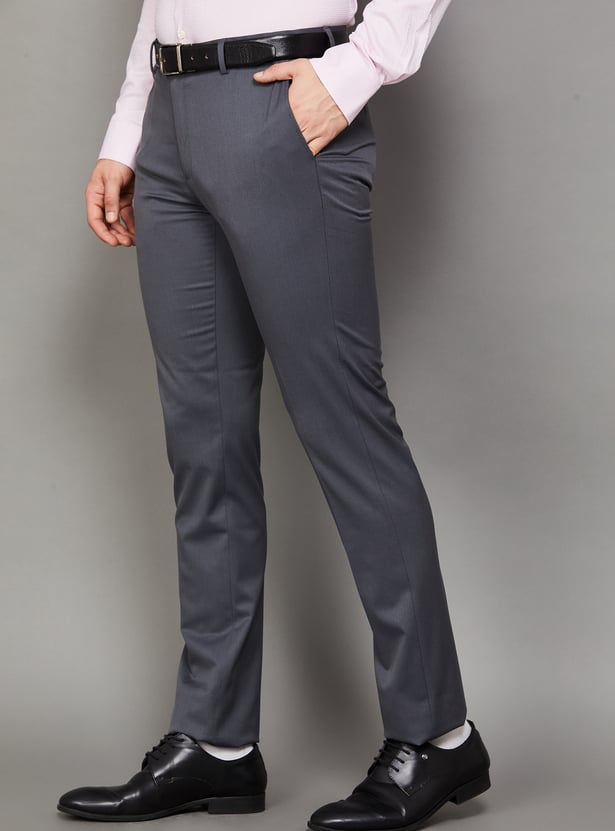 BLACKBERRYS Solid Slim Straight Formal Trousers