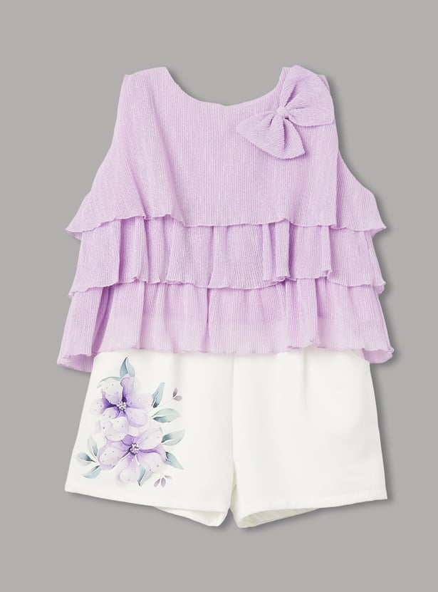 PEPPERMINT Girls Layered Top and Printed Shorts